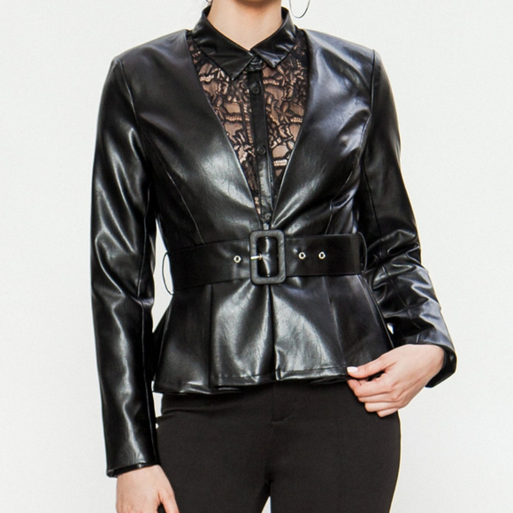 Jealous Tomato Jackets & Blazers - Jealous Tomato 🍅 Pleat Peplum Leather Jackets